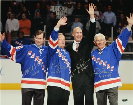 Mark Messier / Mike Richter / Eddie Giacomin / Rod Gilbert New York Rangers  Multi Signed 16x20 Photo 